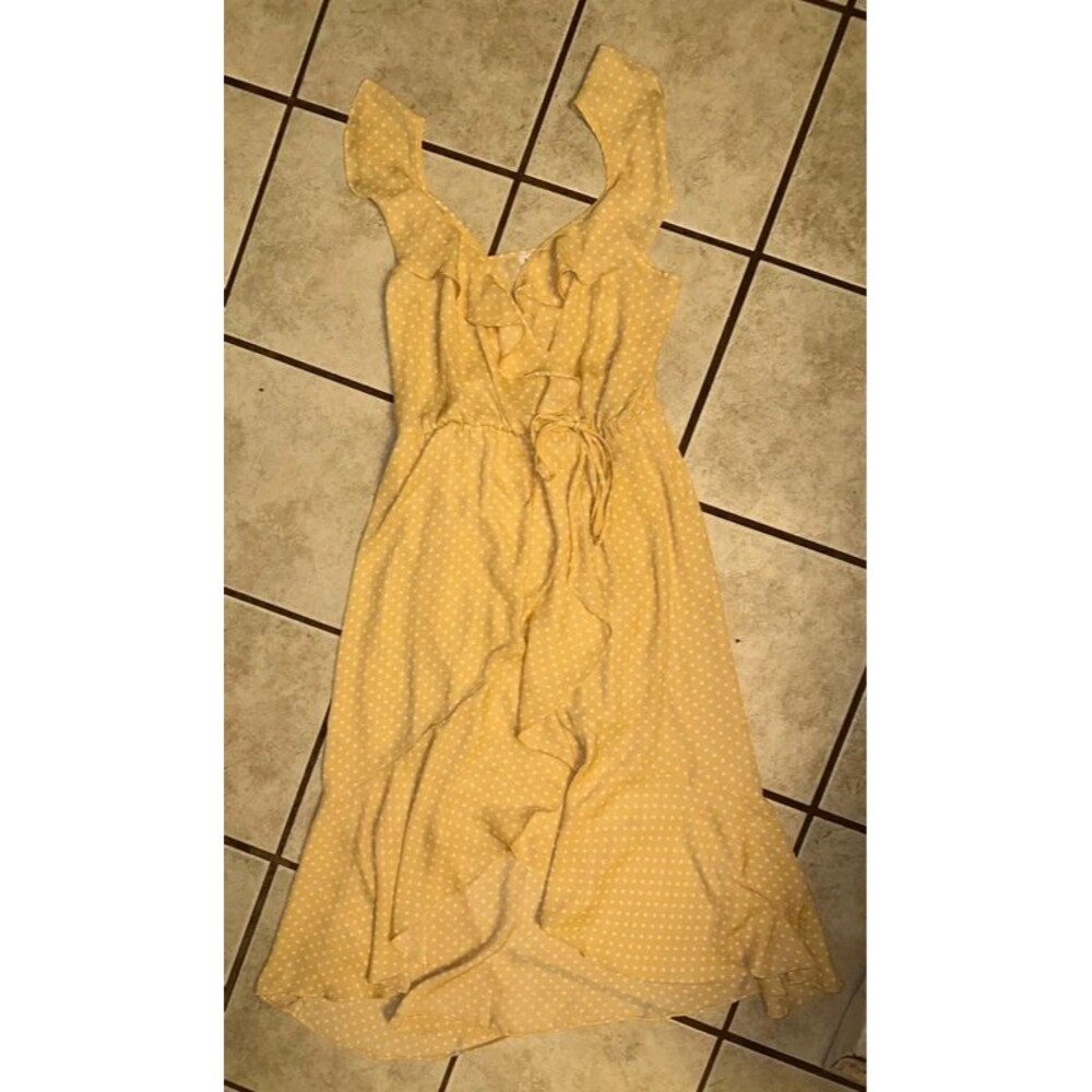 Women’s Yellow & White Polka Dot Socialite Dress Size Large